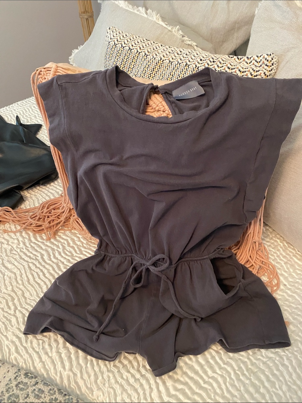 Women's charcoal Drawstring Romper - Casual Sleeveless Jumpsuit